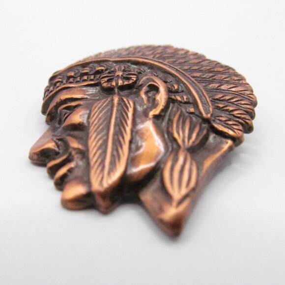 Vintage Copper Native American Chief Profile Pin Brooch - Picture 2 of 11